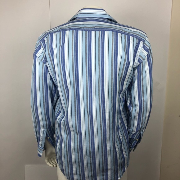 Thomas Dean Men's Blue Striped Button Down Dress Shirt Medium 100% Cotton - Picture 8 of 10